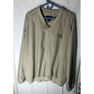 Foursome Men's Pullover Windbreaker V Neck Long Sleeve Golf Jacket Size XL Beige